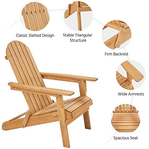 Topeakmart Set of 4 Folding Adirondack Chair Outdoor Weather Resistant Chairs for Patio Deck Garden, Backyard Deck, Fire Pit, Honey Brown - CookCave