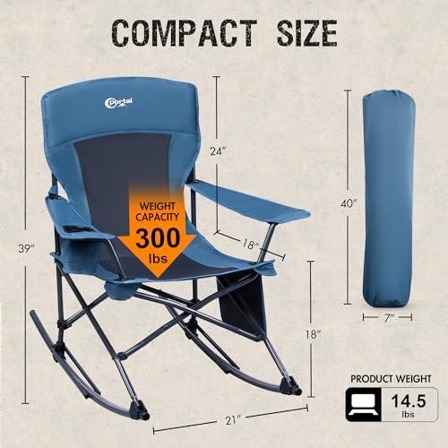 PORTAL Outdoor Rocking Chair Camping Folding Portable Rocker with Cup Holder Side Pocket Carry Bag, Support 300LBS (Midnight Blue) - CookCave