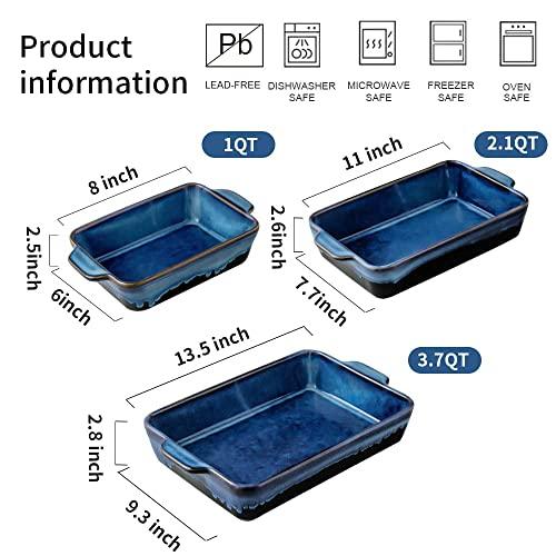 KOOV Bakeware Set, Ceramic Baking Dish Set, Rectangular Casserole Dish Set, lasagna Pan, Baking Pans Set for Cooking, Cake Dinner, Kitchen, 9 x 13 Inches, Reactive Glaze 3-Piece (Nebula Blue) - CookCave