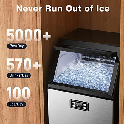 FREE VILLAGE Commercial Ice Maker Machine, 100LBS/24H, Stainless Steel Ice Maker Machine, 33LBS Storage, 45PCS/11-18Mins, Large Ice Maker with LCD Panel, for Restaurant/Coffee Shop/Outdoor Kitchen - CookCave