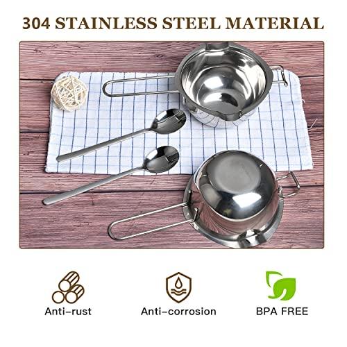 Milkary 2 Pieces Stainless Steel Double Boiler Pot with 2 Metal Spoon, Chocolate Melting Pot for Melting Chocolate, Butter, Cheese, Candle and Wax Making Kit Double Spouts 400ml/14oz - CookCave