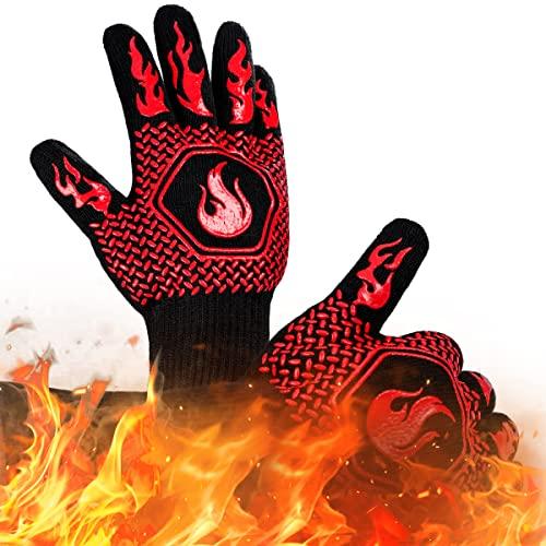 BBQ Fireproof Gloves, Grill Cut-Resistant Gloves 1472°F Heat Resistant Gloves, Non-Slip Silicone Oven Gloves, Kitchen Safe Cooking Gloves for Oven Mitts,Barbecue,Cooking, Frying,13.5 Inch-Red - CookCave