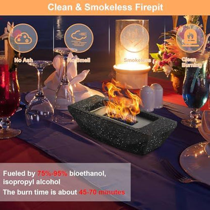 Tabletop Fire Pit 12.5" Portable Table Top Firepit Bowl Smokeless Indoor Outdoor Table Top Fireplace Garden Patio Balcony Decor Gifts for Women Mom House Warming Gifts New Home Decor Concrete-Black - CookCave