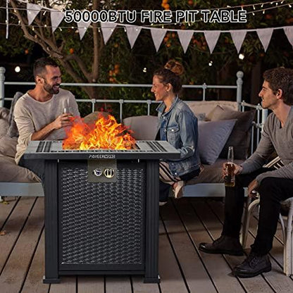 28 Inch Propane Fire Pit Table, 50000BTU Rectangle Fire Table with Cover, Sturdy Steel and Iron Fence Surface, CSA Safety Certified, Companion for Your Garden - CookCave