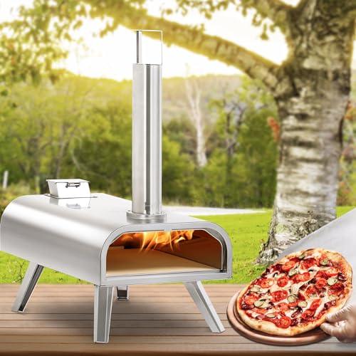 BIG HORN OUTDOORS 16 Inch Wood Pellet Burning Pizza Oven Pellet Pizza Stove, Portable Stainless Steel Pizza Oven with Pizza Stone for Outdoor Backyard Pizza Maker Garden Kitchen - CookCave