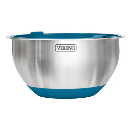 VIKING Culinary Stainless Steel Mixing Bowl Set, 10 piece, Non-slip Silicone Base, Includes Airtight Lids, Dishwasher Safe, Teal - CookCave