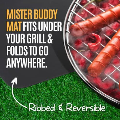 Mister Buddy Mat, 48” Round Rubber BBQ Grill Mat - Under Outdoor Grill Pad to Protect Deck, Patio, and Floors - CookCave