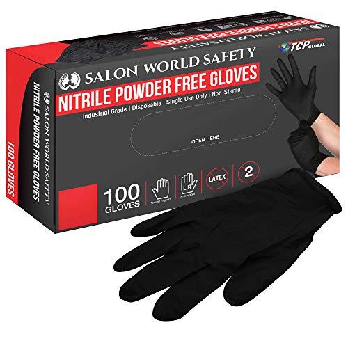 Salon World Safety Black Nitrile Disposable Gloves, Box of 100, Size Small, 5.0 Mil - Latex Free, Textured, Food Safe - CookCave