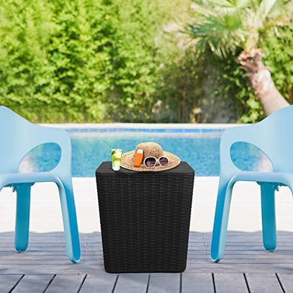 YITAHOME Outdoor Coffee Table with Extra Storage 11.5 Gallon Resin Rattan Side Table for Patio Decor,Cushions(Black) - CookCave