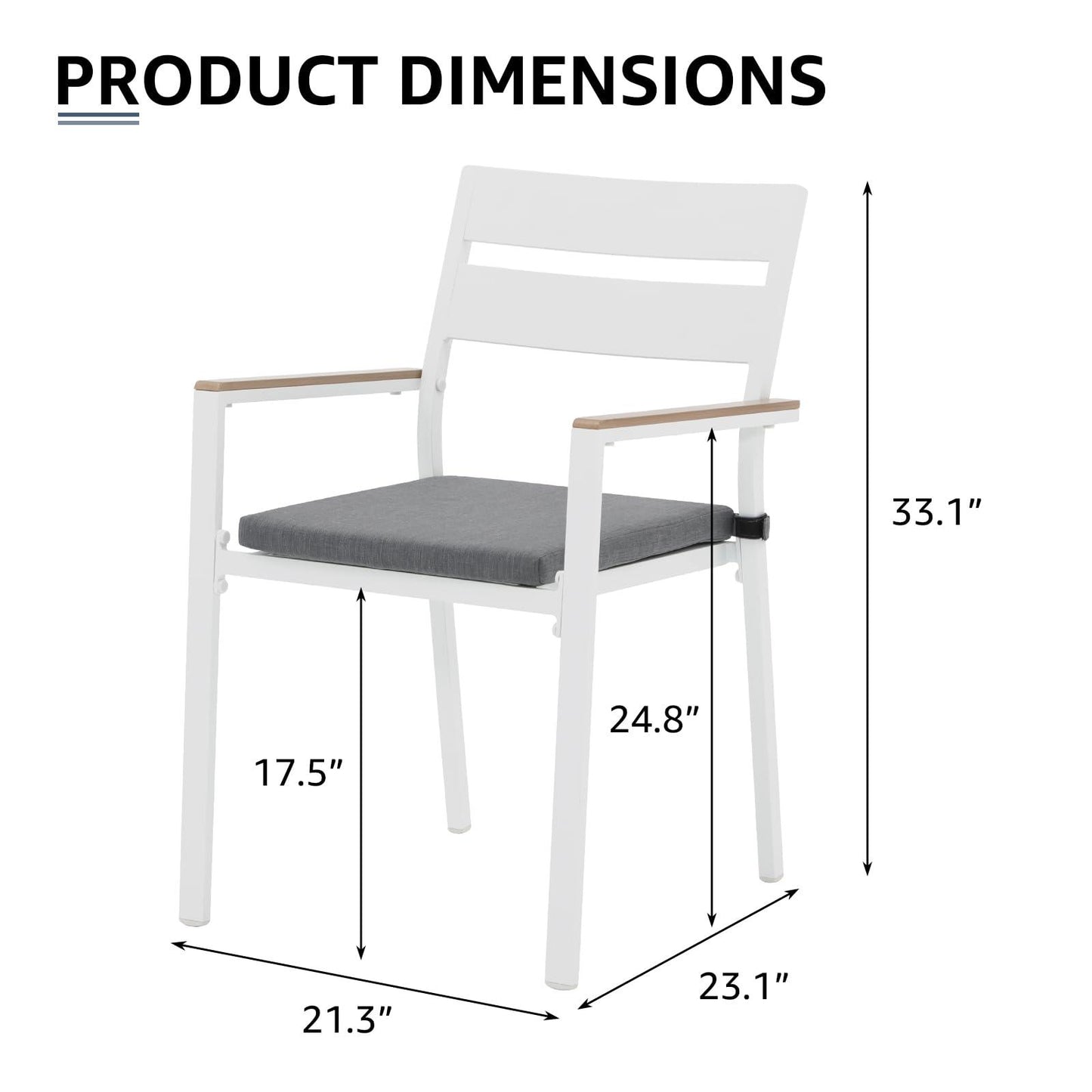 OC Orange-Casual Stackable Patio Chairs Set of 4, Outdoor Indoor Aluminum Dining Chairs w/Armrest & Removeable Fabric Cushion for Porch, Backyard, Poolside, Garden All-Weather Resistant(Grey) - CookCave