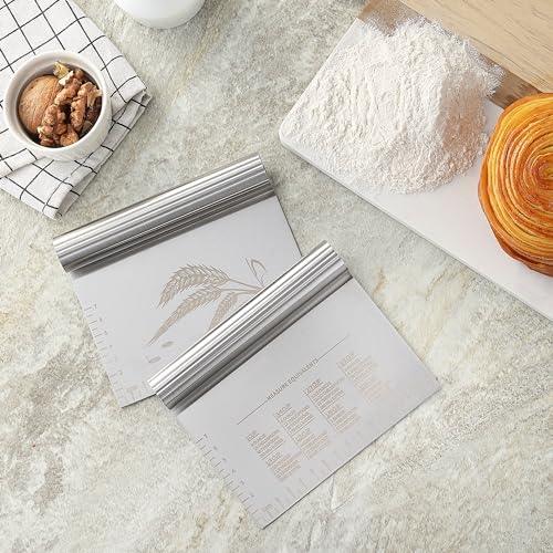 2PCS Dough Pastry Bench Cutter Scraper, OLULU Stainless Steel Kitchen Food Scraper with Protective Cover, Anti-Wear Laser-Engraved Measuring Scale and Ear Of Wheat, Dishwasher Safe (2Pack, 6 inch) - CookCave