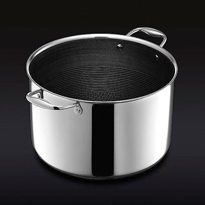 HexClad Hybrid Nonstick 10-Quart Stockpot with Tempered Glass Lid, Dishwasher Safe, Induction Ready, Compatible with All Cooktops - CookCave