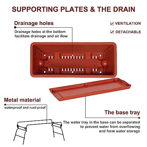 4 Pack 17 Inch Window Boxes Planters with Plant Stand, Flower Window Box with Drainage Tray Plastic Flower Herb Planters for Outdoor Indoor Plants, Boxes Planters with Metal Plant Stand for Patio - CookCave