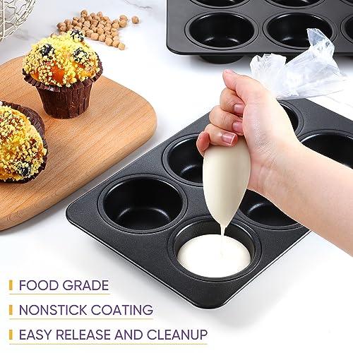 E-far Muffin Pan Set of 2, Non-stick Muffin Pan Tin for Baking, 6-Cup Metal Cupcake Pan Tray for Oven, Easy Release & Clean, Regular Size - 11.44 x 7.12 x 1.25 Inch - CookCave