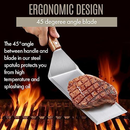 LUSHIG 8” Extra-Large Sturdy Stainless Steel Spatula Hamburger Turner with Strong Wooden Handle – Professional Commercial Food Flipper Scraper for Grilling Cooking, Baking for Your Flat Top - CookCave