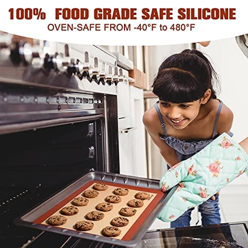 RENOOK Silicone Baking Mats Set of 5, BPA-free grade food baking mat, 100% Non-Stick Reusable Food Safe Liners & Silicone Brush- Macaron, Pastry, Cookie. - CookCave