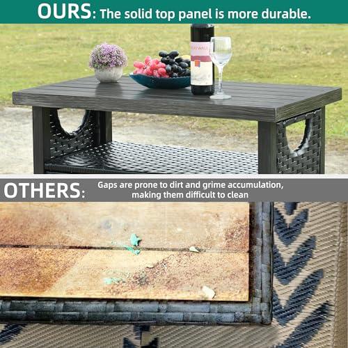 YITAHOME Outdoor Storage Cabinet, Patio Bar Table with Two Doors and Shelves, Weatherproof Wicker Storage Console Table for Outdoor Cushions, Pool Toys and Garden Potting - Black - CookCave