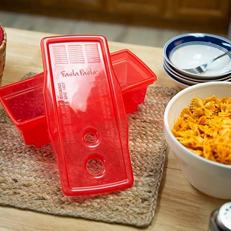 Microwave Pasta Cooker- The Original Fasta Pasta (Red)- Quickly Cooks up to 4 Servings- No Mess, Sticking or Waiting For Boil- Perfect Al Dente Pasta Every Time- For Dorms, Small Kitchens, or Offices - CookCave