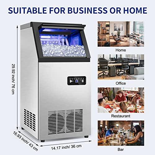 Commercial Ice Maker Machine 120Lbs/24H with 35Lbs Ice Capacity, 45Pcs Clear Ice Cubes Ready in 11-20Mins, Stainless Steel Under Counter Freestanding Large Ice Machine, 2 Water Inlet Modes - CookCave