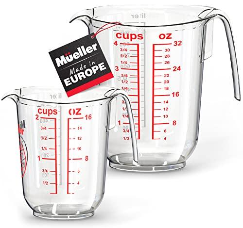 Mueller International Clear Measuring Cup Set – Two Piece Set 4 Cups/30 oz & 2 Cups/16 oz, Liquid and Dry Measuring Cups, Shutter-proof, European Made - CookCave