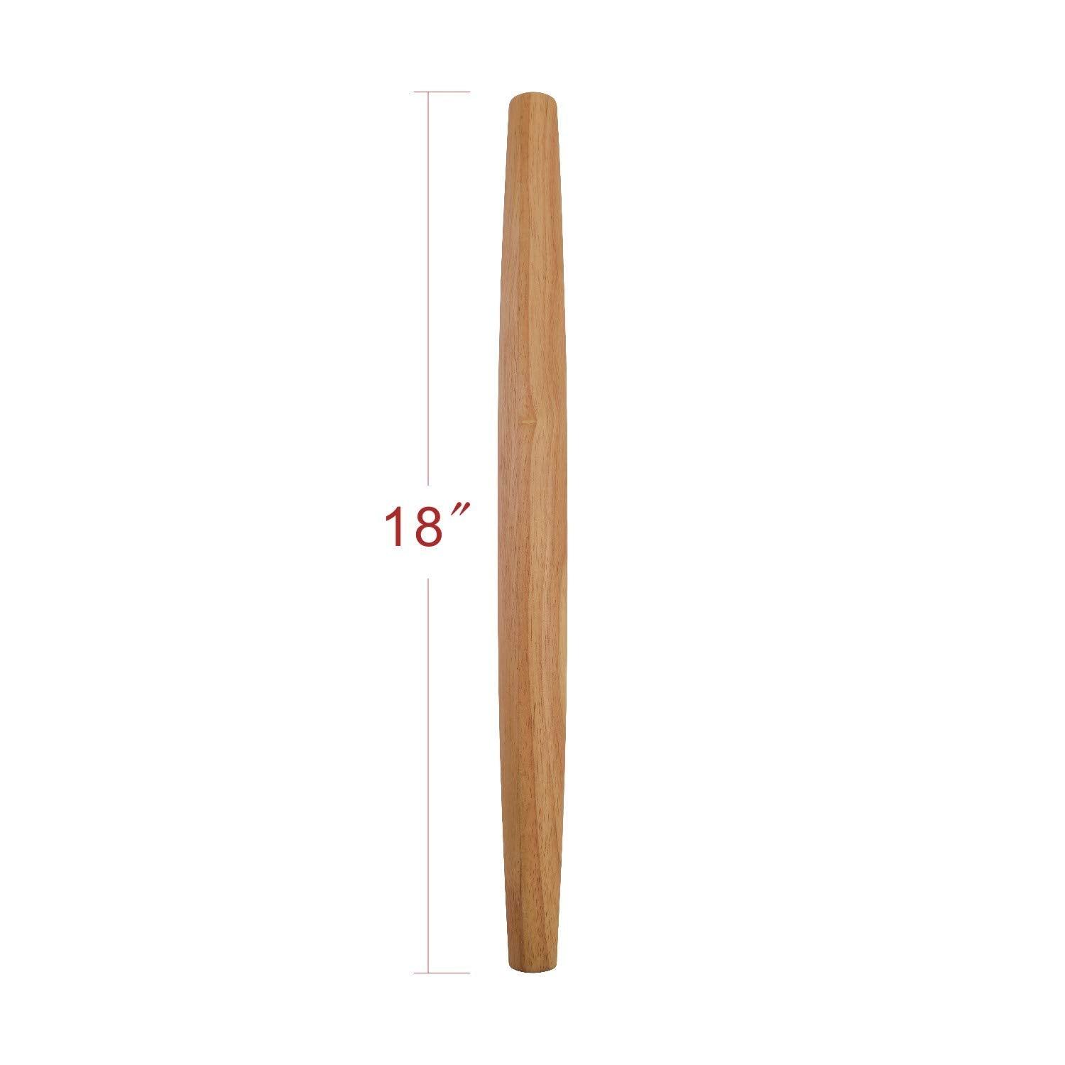 French Rolling Pin (18 Inches) –WoodenRoll Pin for Fondant, Pie Crust, Cookie, Pastry, Dough –Tapered Design & Smooth Construction - Essential Kitchen Utensil - CookCave