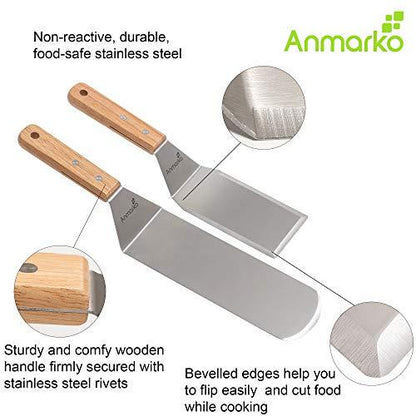 Metal Spatula Set - Griddle Long Spatula - Teppanyaki spatulas - Griddle Scraper and Pancake Flipper or Hamburger Turner - Stainless Steel Utensil great for BBQ Grill Flat Top - Commercial Grade - CookCave