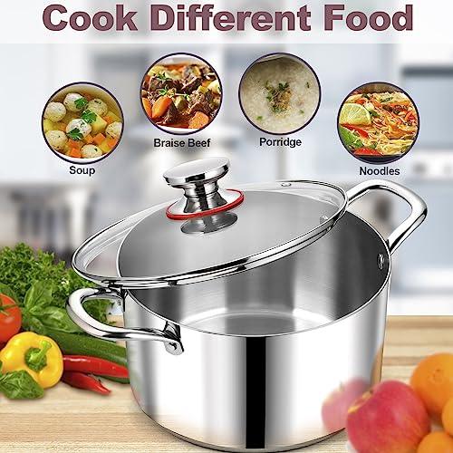 LIANYU 8QT 18/10 Stainless Steel Soup Pot with Lid, 8 Quart Stock Pot With Triple Ply, Heavy Duty Pasta Soup Canning Stockpot, Induction Pot for Boiling Strew Simmer, Big Cookware Cooking Pot - CookCave