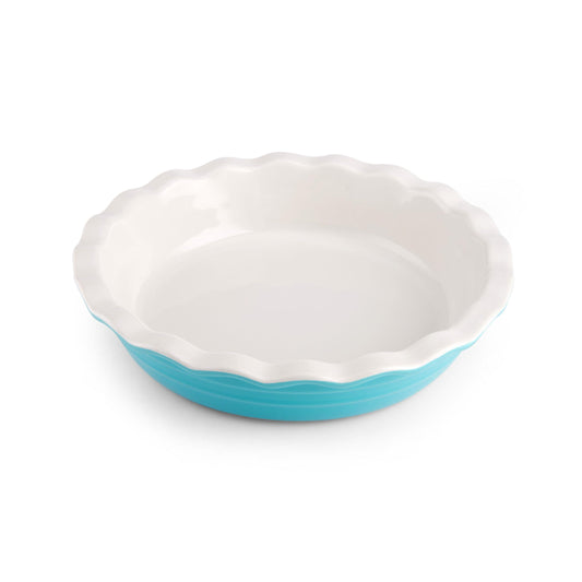 Farberware Bakers Advantage Durable Stoneware Ceramic Pie Dish, Ideal for Making Sweet and Savory Dishes, Heat Resistant, 10 Inch, Teal - CookCave