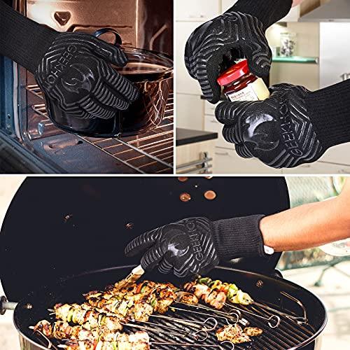 GEEKHOM BBQ Gloves,1472℉ Heat Resistant Grill Gloves, EN407 Certified 13 Inch Grilling Gloves for Smoker, Baking, Cooking, Fire Pit (Black-Flames Texture) - CookCave