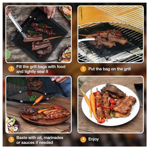 Grilling Accessories , 2 PCS BBQ Mesh Grill Bags , Reusable Non-Stick Grilling Pouches For Charcoal , Gas , Electric , Outdoor Grill & Smoker , Large Size 12.5 x 10.6 , Easy To Clean , Heat Resistant , Dishwasher - Safe , Gifts For The Barbecue Lover - CookCave