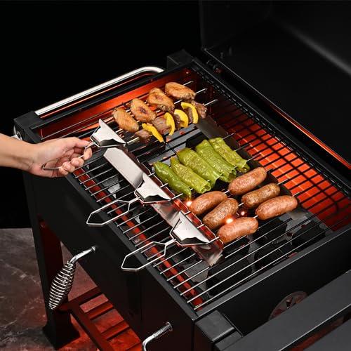 Leqsdijk BBQ Accessories Grilling Tools, 3 Three-Headed Stainless Steel BBQ Skewers Meat Forks + Large Stainless Steel Elevated Holder + Silicone Basting Brush + Meat Smoking Guide, Barbecue Enthusias - CookCave