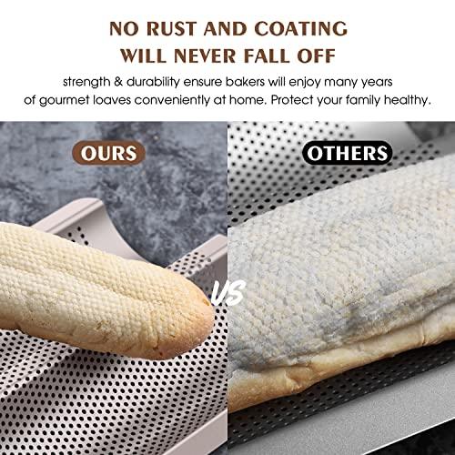 Fulimax Baguette Pan French Bread Pans For Baking Pans, Nonstick 2 Slots Perforated Italian Loaf Pan Mold Long French Bread Pan Golden - CookCave