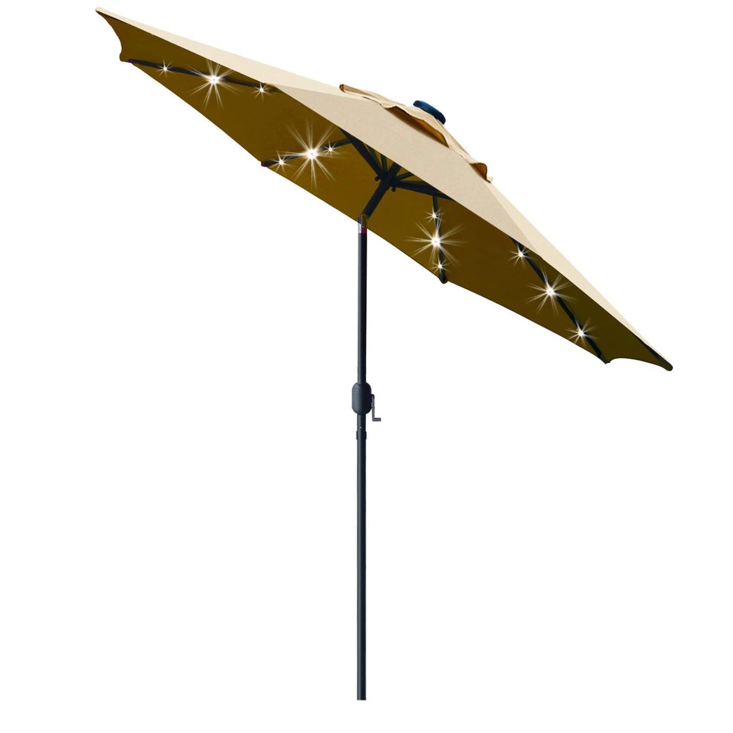 Sunnyglade 9' Solar LED Lighted Patio Umbrella with 8 Ribs/Tilt Adjustment and Crank Lift System (Light Tan) - CookCave