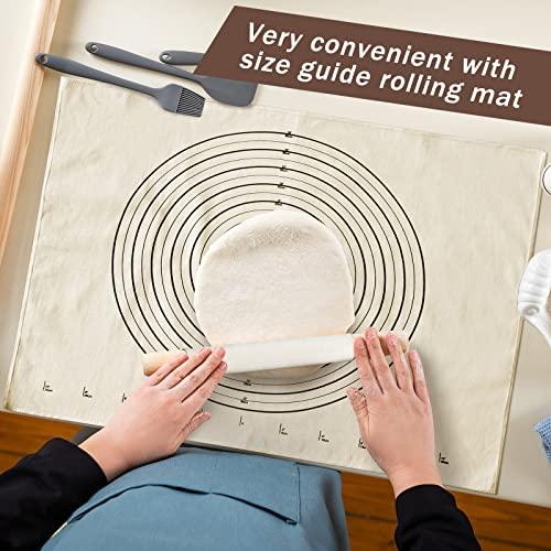 6 Pcs Pastry Cloth and Rolling Pin Cover Set Includes 2 Pcs 25 x 20 Inch Large Cotton Pastry Mat 4 Pcs 14 x 2.5 Inch Rolling Pin Cover Sleeves for Dough Bread Pie Baking Kitchen Supplies - CookCave