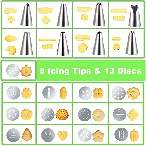 Suuker Cookie Press Gun Set,Stainless Steel Icing Decoration Press Gun Kit with 13 Discs and 8 Icing Tips for Home DIY,Biscuit Maker and Decoration,Black - CookCave