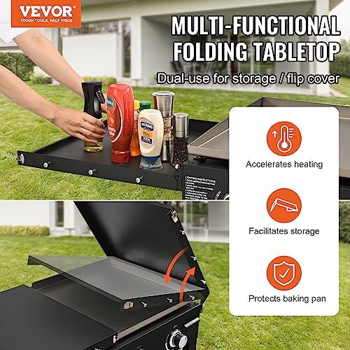 VEVOR Commercial Griddle on Cart, 36" Heavy Duty Manual Flat Top Griddle, Outdoor Cooking Station with Side Shelves, Steel Natural Gas Griddle, 4-Burners Restaurant Portable Grill - 60,000 BTU - CookCave