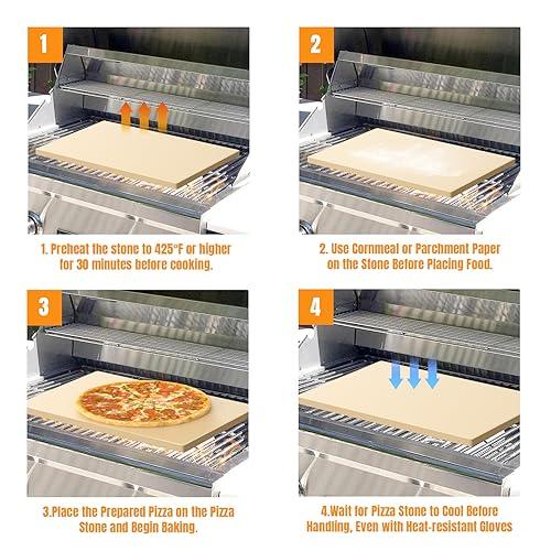 Large Pizza Stone for Oven 20" x 13.5" - Caprihom 0.67" Thickness Pizza Stone for Grill Heavy Duty Cordierite Stone, Ideal for Baking Different Sizes of Pizzas Rectangular Pizza Stone with Scaper - CookCave