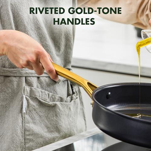 GreenPan Deco Hard Anodized Healthy Ceramic Nonstick 12” Saute Pan with Lid, Gold-Tone Stainless Steel Handle, Durable, Scratch Resistant, Dishwasher & Oven Safe, PFAS-Free, Black - CookCave