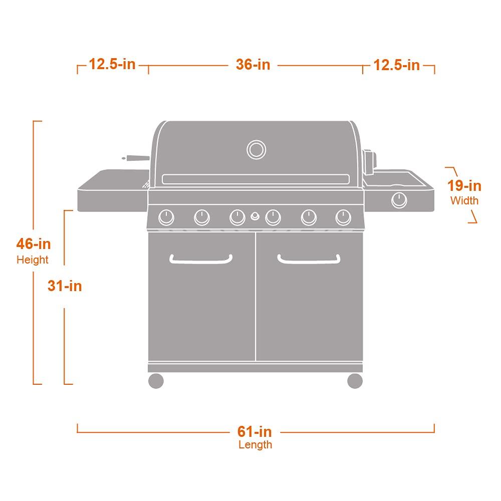 Monument Grills 77352 6-Burner Stainless Steel Cabinet Style Propane Gas Grill with LED Controls, Side Burner, Built in Thermometer, and Rotisserie Kit - CookCave