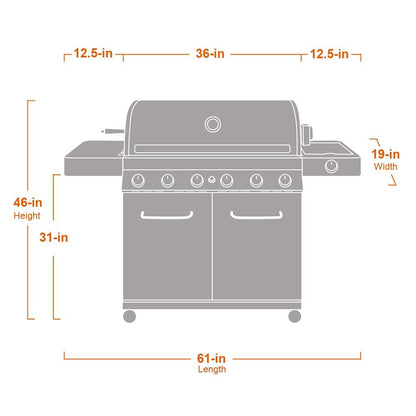 Monument Grills 77352 6-Burner Stainless Steel Cabinet Style Propane Gas Grill with LED Controls, Side Burner, Built in Thermometer, and Rotisserie Kit - CookCave