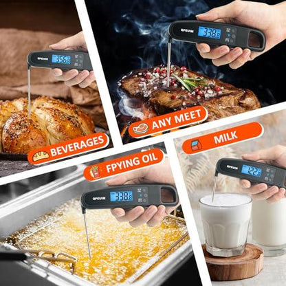 Digital Meat Thermometer Instant Read Meat Thermometer for Cooking Kitchen Food Candy with Backlight and Magnet for Oil Deep Fry BBQ Grill Smoker Thermometer by QPEUIM - CookCave