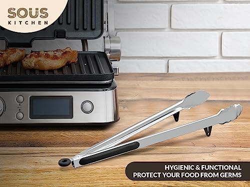 Sous Kitchen Stainless Steel Grill Tongs For Cooking - Kitchen Tongs Stainless Steel Extra Long - Cooking Tongs With Anti-Slip Handles - Rust Proof Grilling & BBQ Tongs - Heat Resistant Serving Tongs - CookCave