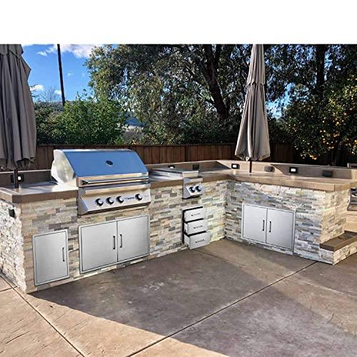 Outdoor Kitchen Doors- 30"W x 21"H - Stainless Steel BBQ Double Access Door,Flush Mount for Outdoor Kitchen and BBQ Island - CookCave