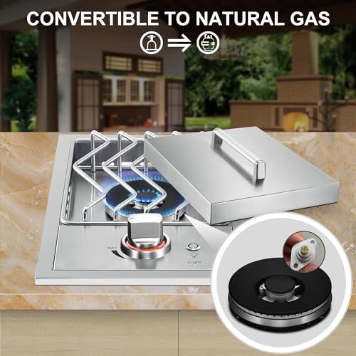 Single Grilling Side Burners for Outdoor Kitchen, 15,000BTU Liquid Propane Side Burner, Duty Heavy 304 Stainless Steel, Convertible to Natural Gas, Drop-in Side Burner for Outdoor BBQ Grill Island - CookCave