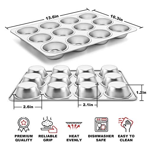 TeamFar 12-Cup Muffin Pan, Stainless Steel Muffin Tin Metal Cupcake Baking Pan for Oven, Regular Size & Non Toxic, Easy Clean & Dishwasher Safe - CookCave