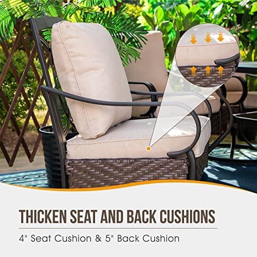 Sophia & William Patio Swivel Chairs Set of 2, Large & Padded Outdoor Dining Chairs with Heavy Duty Metal Frame Support 350LBS,Gentle Rocker Chair for Garden Porch Lawn, Beige - CookCave