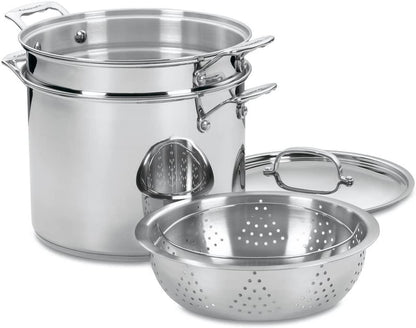 Cuisinart 4-Piece Cookware Set, 12 Quarts, Chef's Classic Stainless Steel Pasta/Steamer, 77-412P1 - CookCave