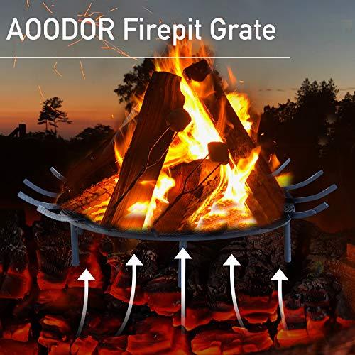 Aoodor Outdoor Fire Pit Grate Log Round 28" Kindling Tools Round Spider Wire Net Support Base Firewood Grates Complimentary Tongs Black Color - Garden Use - CookCave