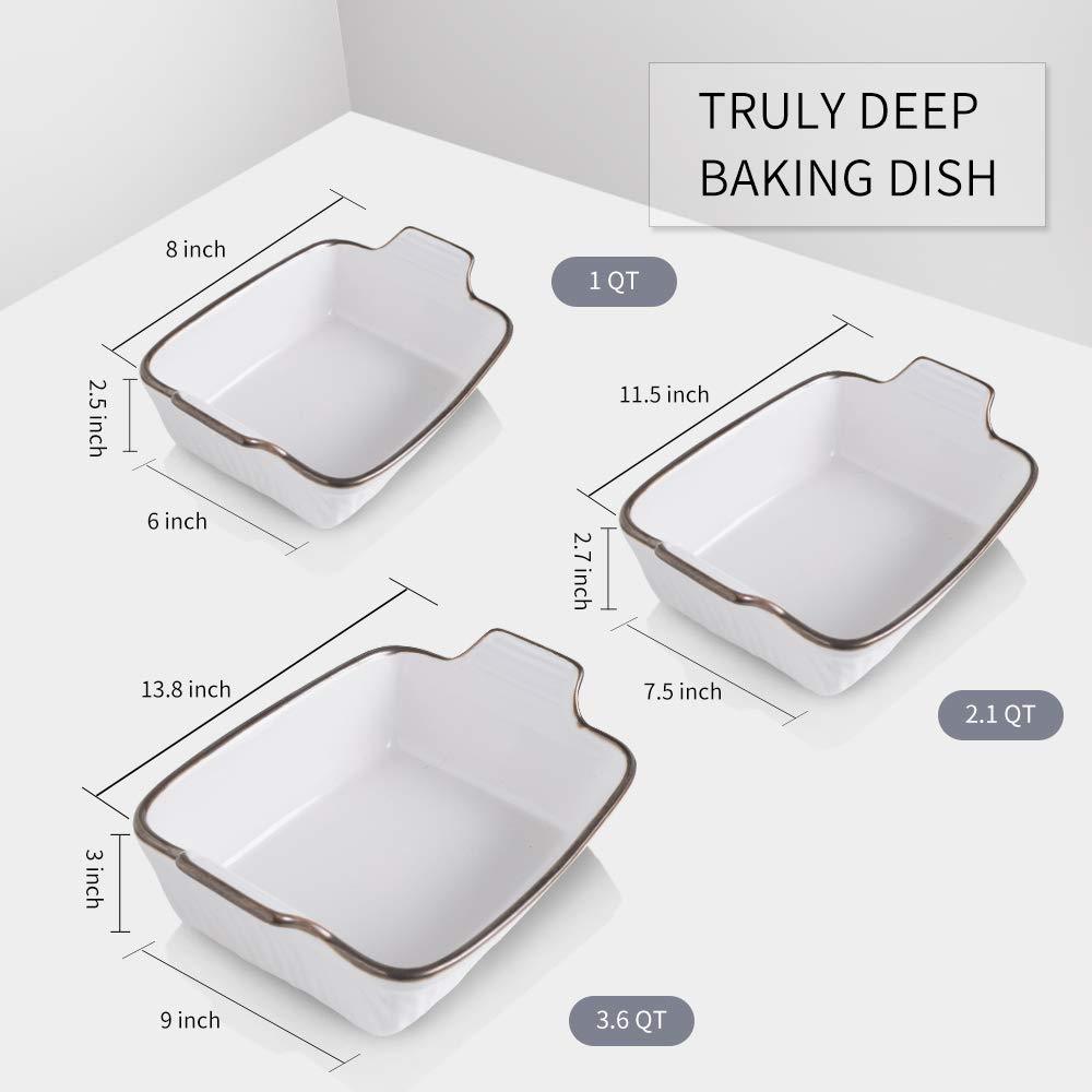 KOOV Bakeware Set, Ceramic Baking Dish Set, Rectangular Casserole Dish Set, Lasagna Pans for Cooking, Cake Dinner, Kitchen, 9 x 13 Inches, Texture Series 3-Piece (White) - CookCave