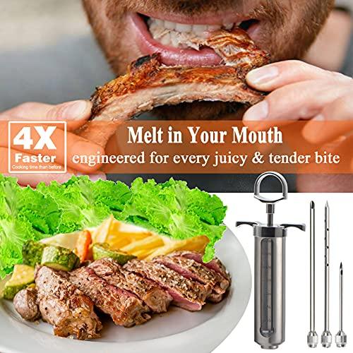 DePango Meat Injector, Stainless Steel Marinade Injector Flavor Syringe Kit with 2-oz Measurement Window for Smoker Food BBQ Grill, Cooking Turkey Chicken Steak Beef Brisket Pork-Chops, 3 Meat Needles - CookCave